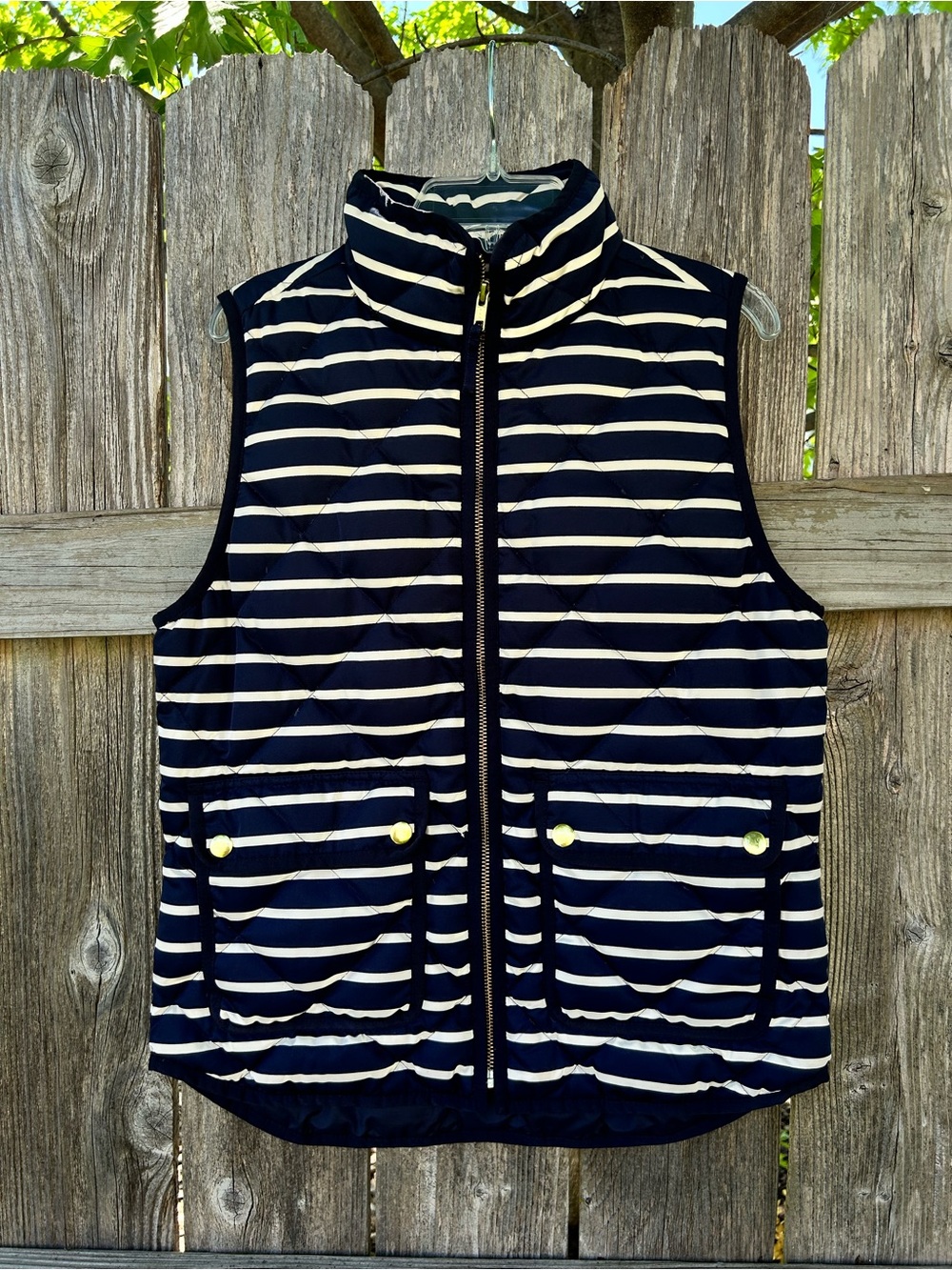 J. Crew Down Quilted Puffer Vest Women’s XS Dark Navy With Cream Stripes EUC